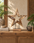 Hand-Carved Bali Teak Star Sculpture on Stand – Small