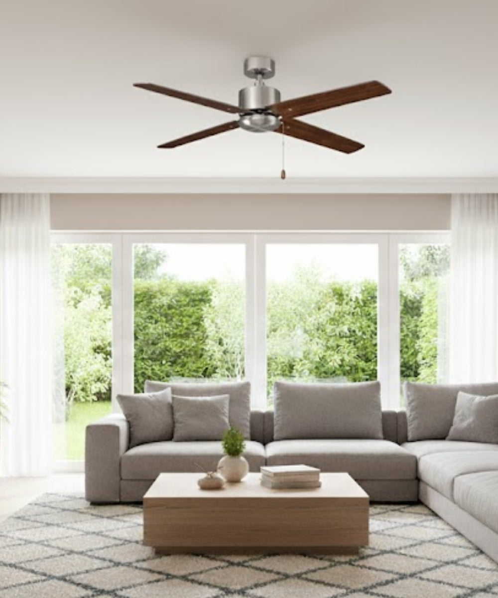 52" Aldea IV 4-Blade Ceiling Fan Brushed Nickel Motor Finish and Walnut Blade Finish