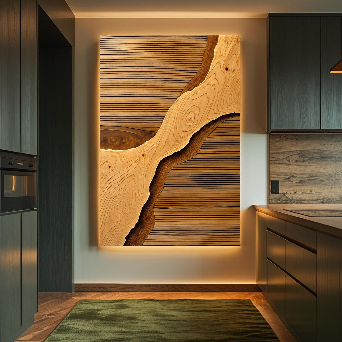 Wood Rift Wall Art – Abstract Textured Wooden Panel for Living Room & Office Decor