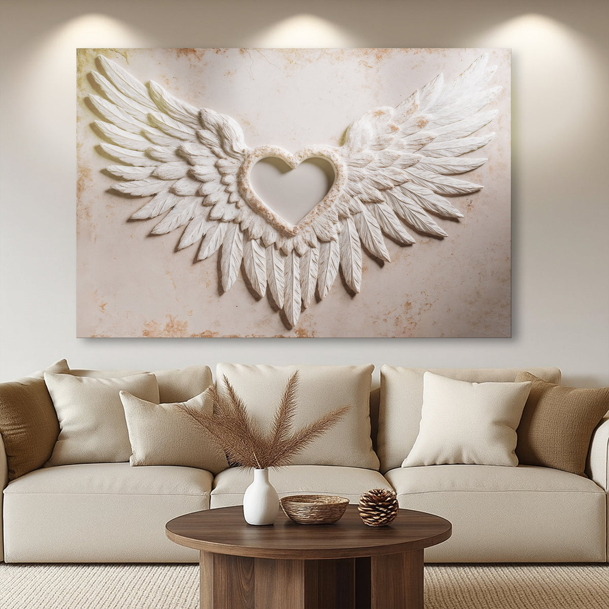 Wings of Love Abstract Wall Art II – Romantic Textured Canvas for Living Room & Bedroom