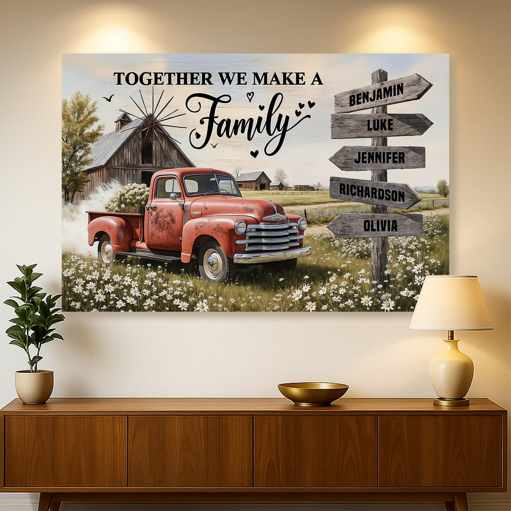 Personalized Family Farmhouse Truck Wall Art – Custom Name Canvas Print for Home Decor