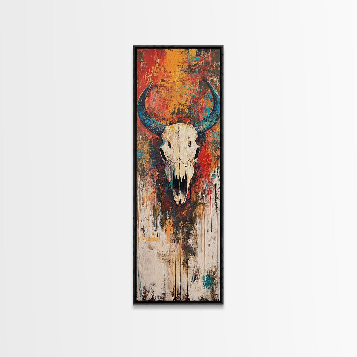 Bold Skull Art Framed Canvas Print, Southwest Wall Art, Rustic Decor, Moody Art, Halloween Art, Boho Art, Vintage Horse Art, Western Style