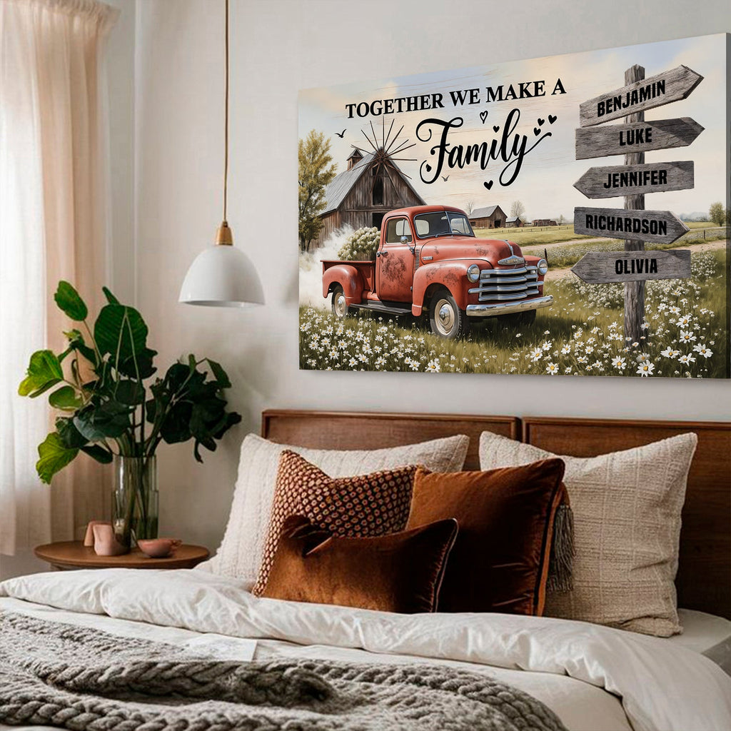 Personalized Family Farmhouse Truck Wall Art – Custom Name Canvas Print for Home Decor