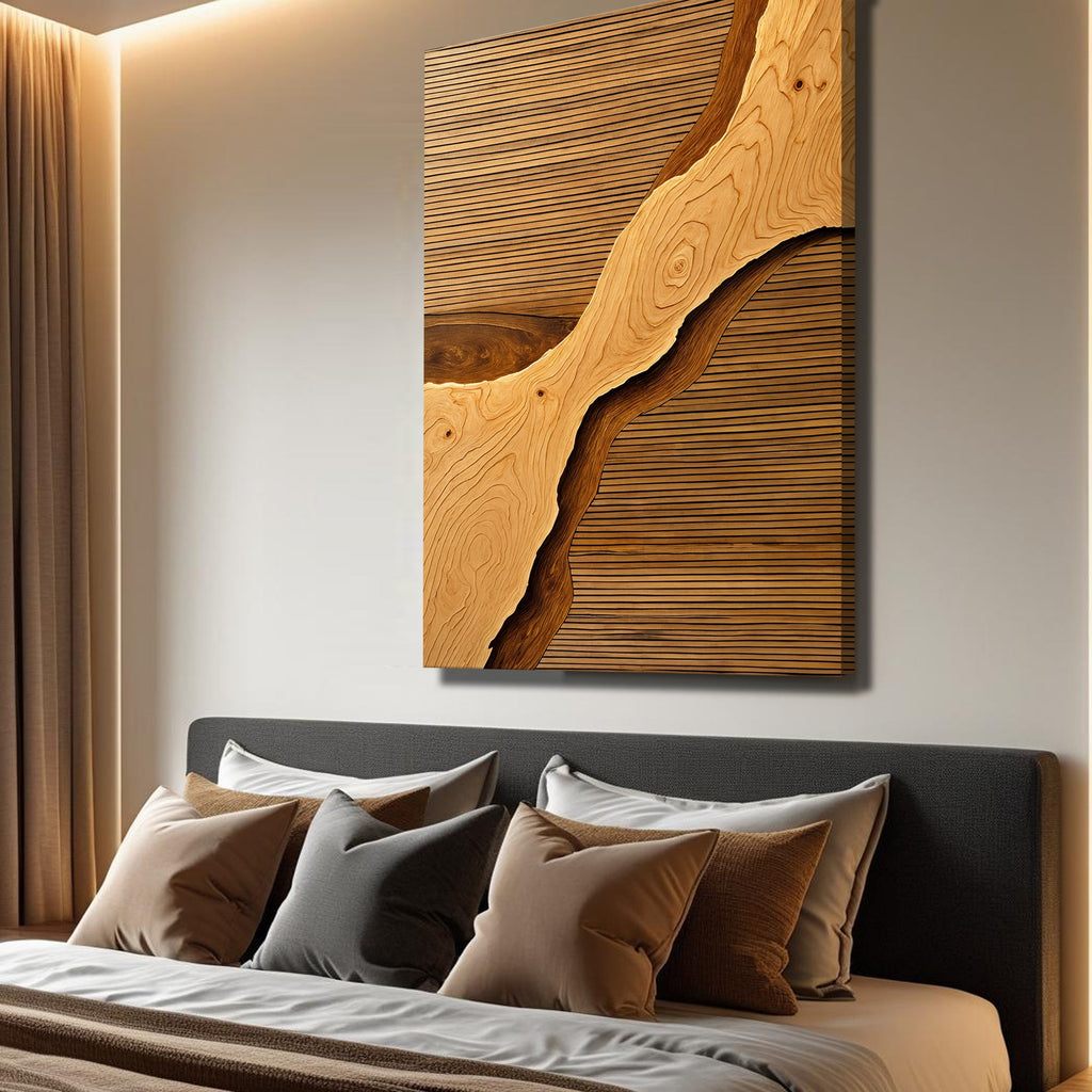 Wood Rift Wall Art – Abstract Textured Wooden Panel for Living Room & Office Decor
