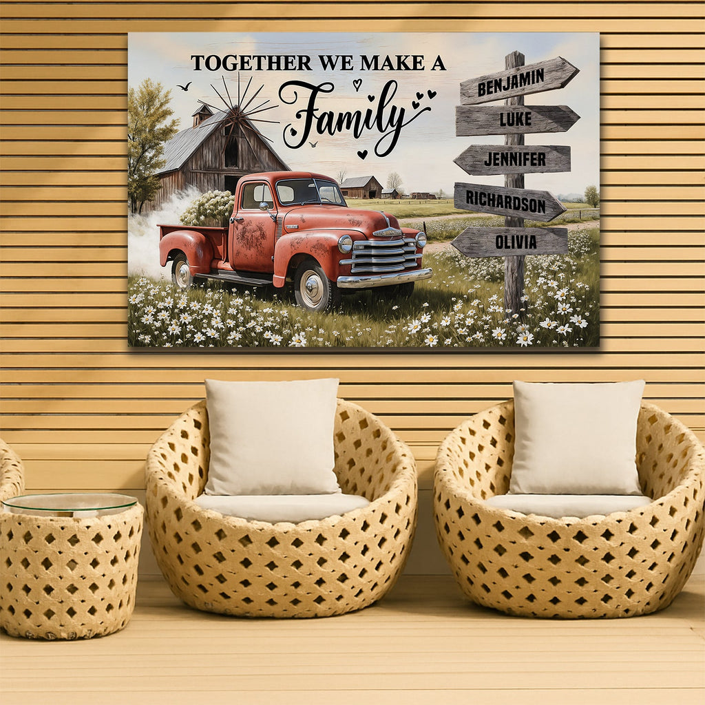Personalized Family Farmhouse Truck Wall Art – Custom Name Canvas Print for Home Decor