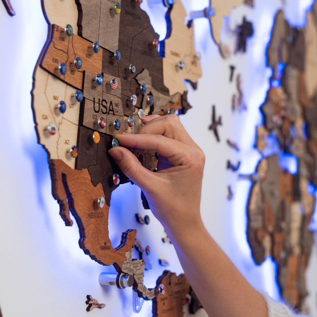 3D LED Wooden World Map Wall Art – Multicolor Illuminated Map for Living Room & Office Decor