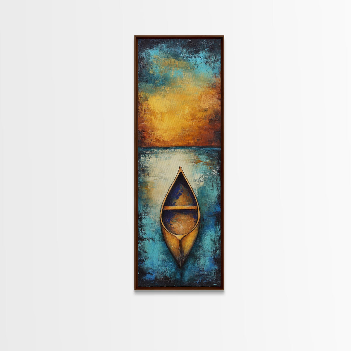 Misty Lake Canoe Framed Canvas Print Coastal Landscape Art Moody Art Lake Tahoe Art Nautical Wall Art Cottagecore Art