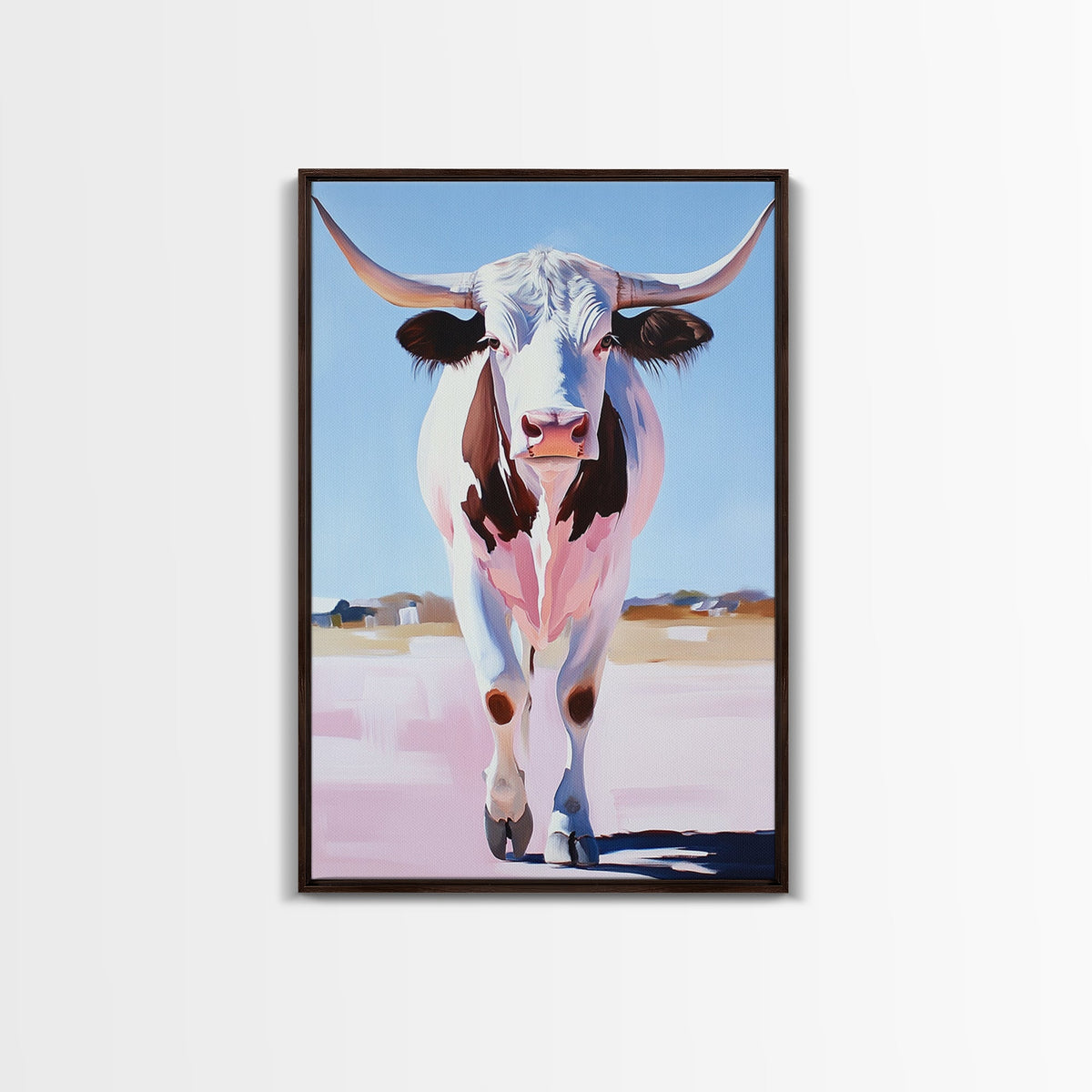 Texas Longhorn Portrait, cowboy art, rustic decor, farmhouse art, vintage horse art, moody art, southwest wall art, Canvas Print