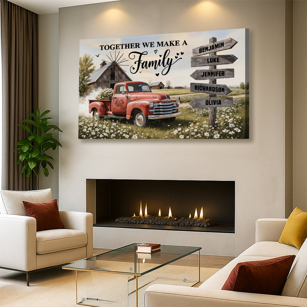 Personalized Family Farmhouse Truck Wall Art – Custom Name Canvas Print for Home Decor