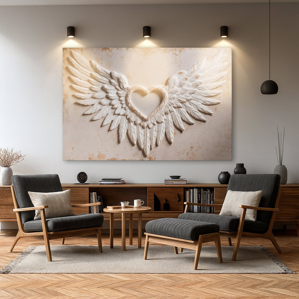 Wings of Love Abstract Wall Art II – Romantic Textured Canvas for Living Room & Bedroom