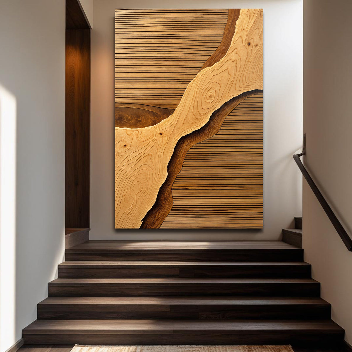Wood Rift Wall Art – Abstract Textured Wooden Panel for Living Room & Office Decor