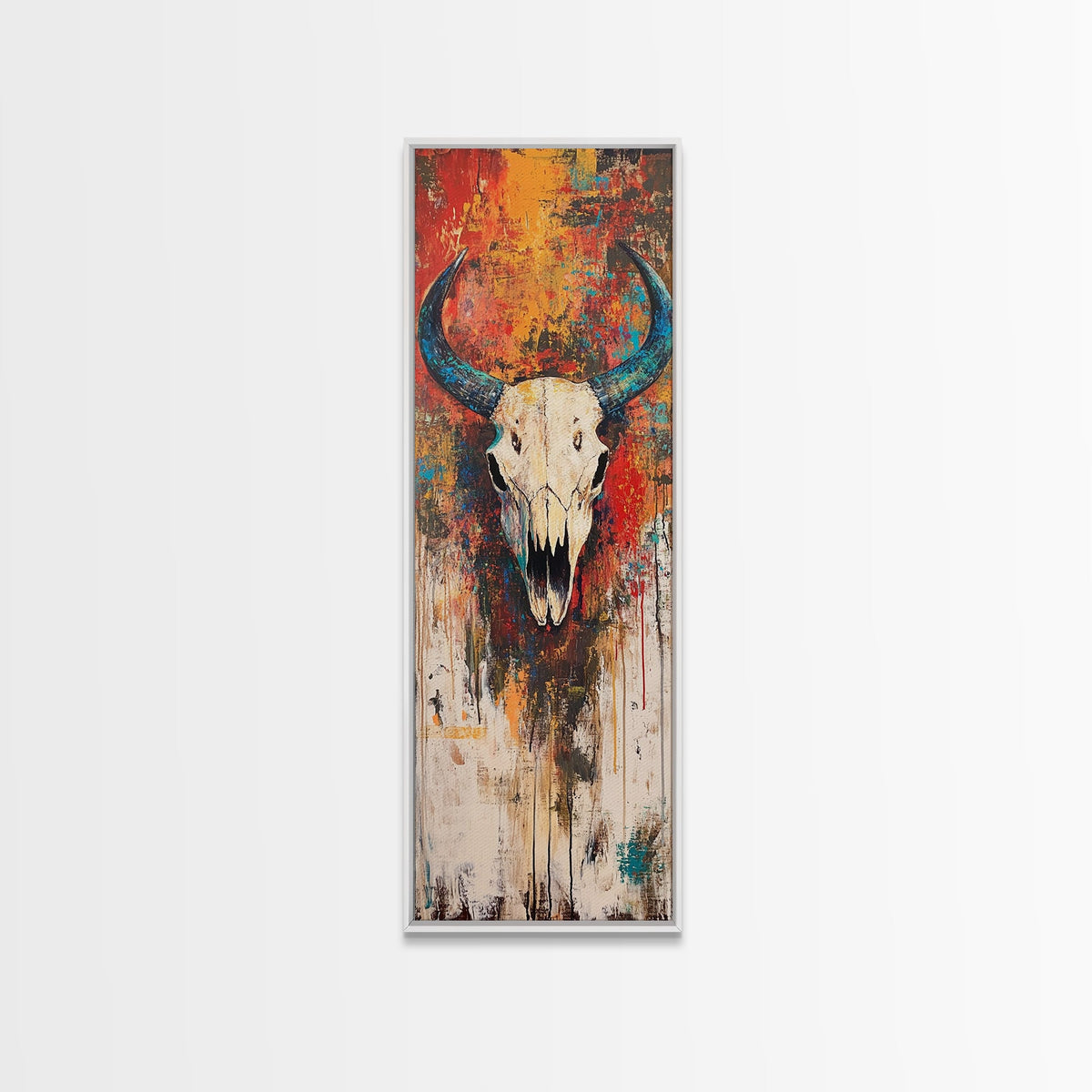 Bold Skull Art Framed Canvas Print, Southwest Wall Art, Rustic Decor, Moody Art, Halloween Art, Boho Art, Vintage Horse Art, Western Style