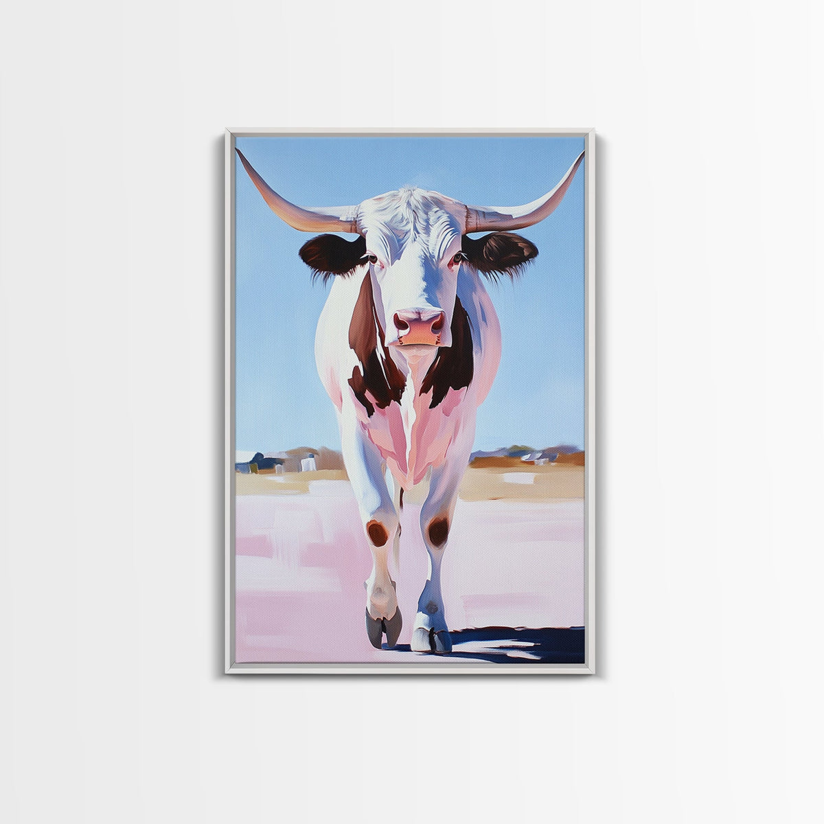 Texas Longhorn Portrait, cowboy art, rustic decor, farmhouse art, vintage horse art, moody art, southwest wall art, Canvas Print