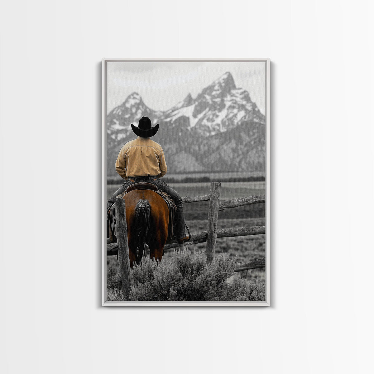 Cowboy, Mountain View, Rustic Wall Art, Southwest Wall Art, Vintage Horse Art, Western Decor, Farmhouse Art, Canvas Print, Gift Idea