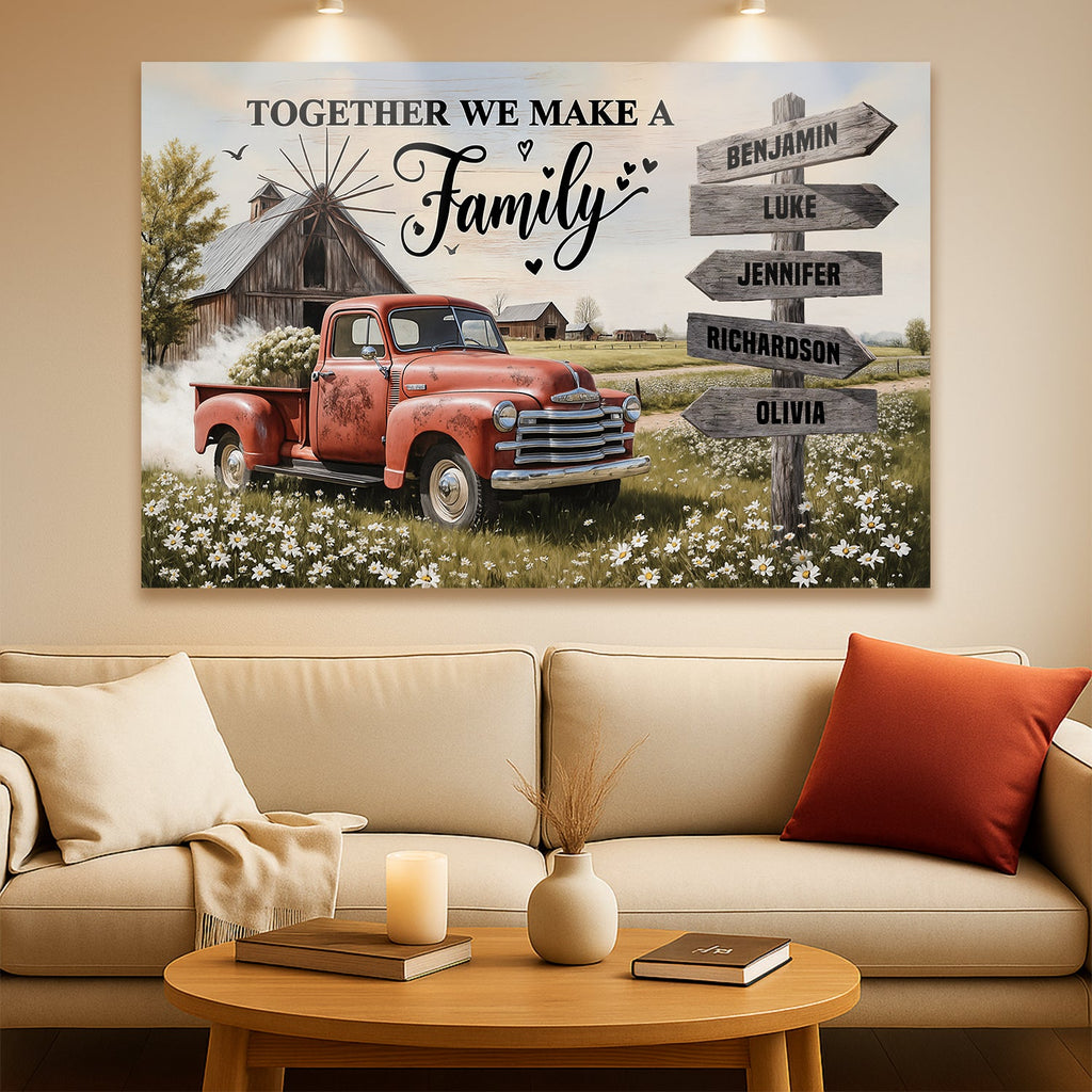 Personalized Family Farmhouse Truck Wall Art – Custom Name Canvas Print for Home Decor