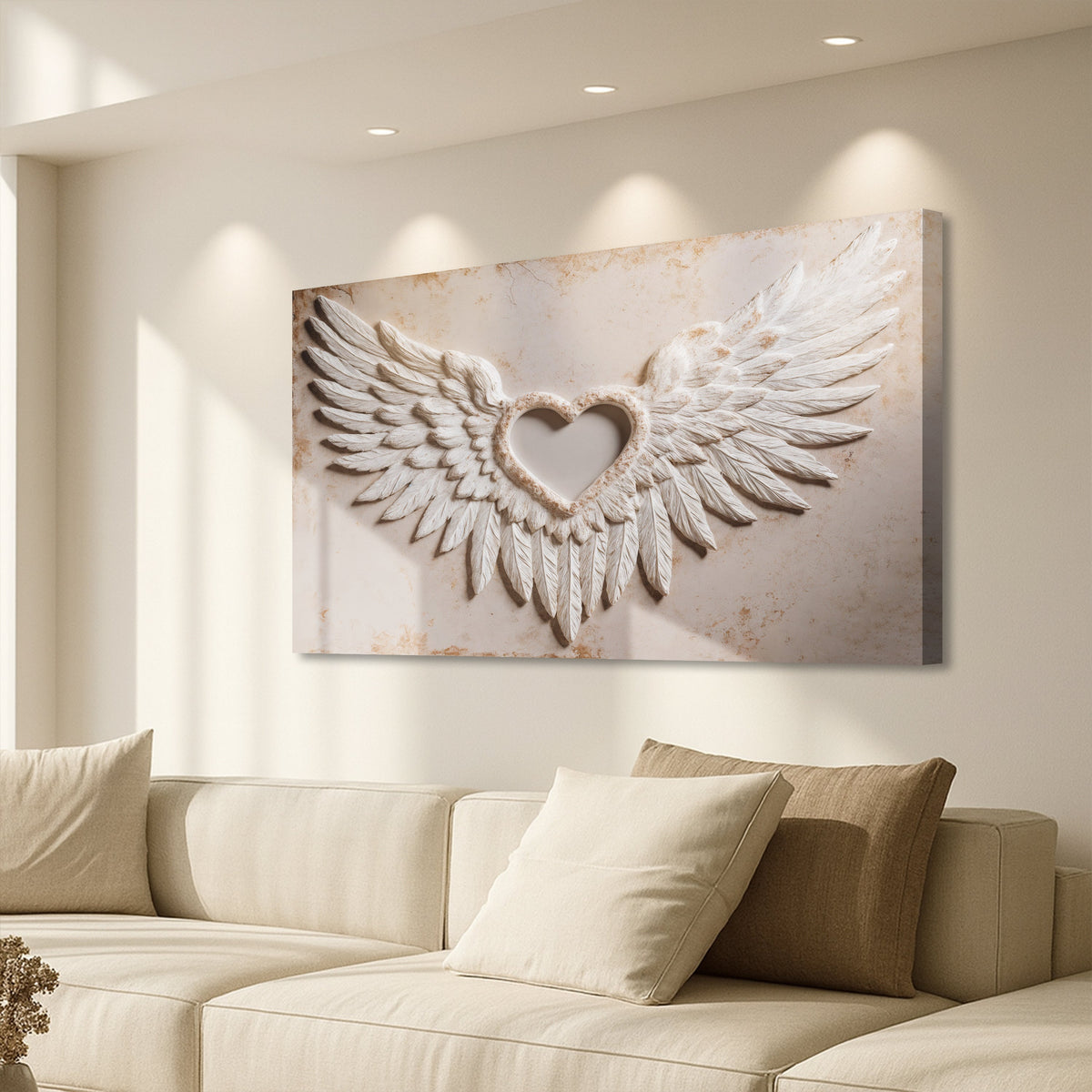 Wings of Love Abstract Wall Art II – Romantic Textured Canvas for Living Room & Bedroom
