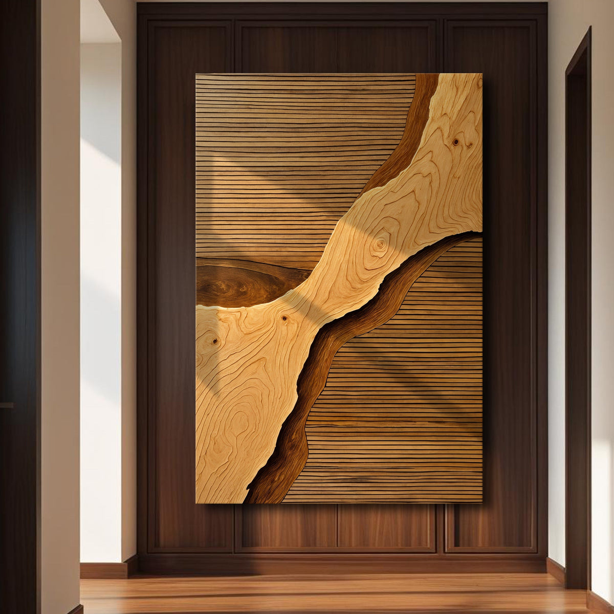 Wood Rift Wall Art – Abstract Textured Wooden Panel for Living Room & Office Decor