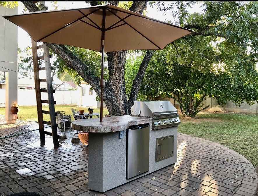 7.5' Outdoor BBQ Island with Round Bar, LED Lights & Built-In Grill – Backyard Entertainment Bar