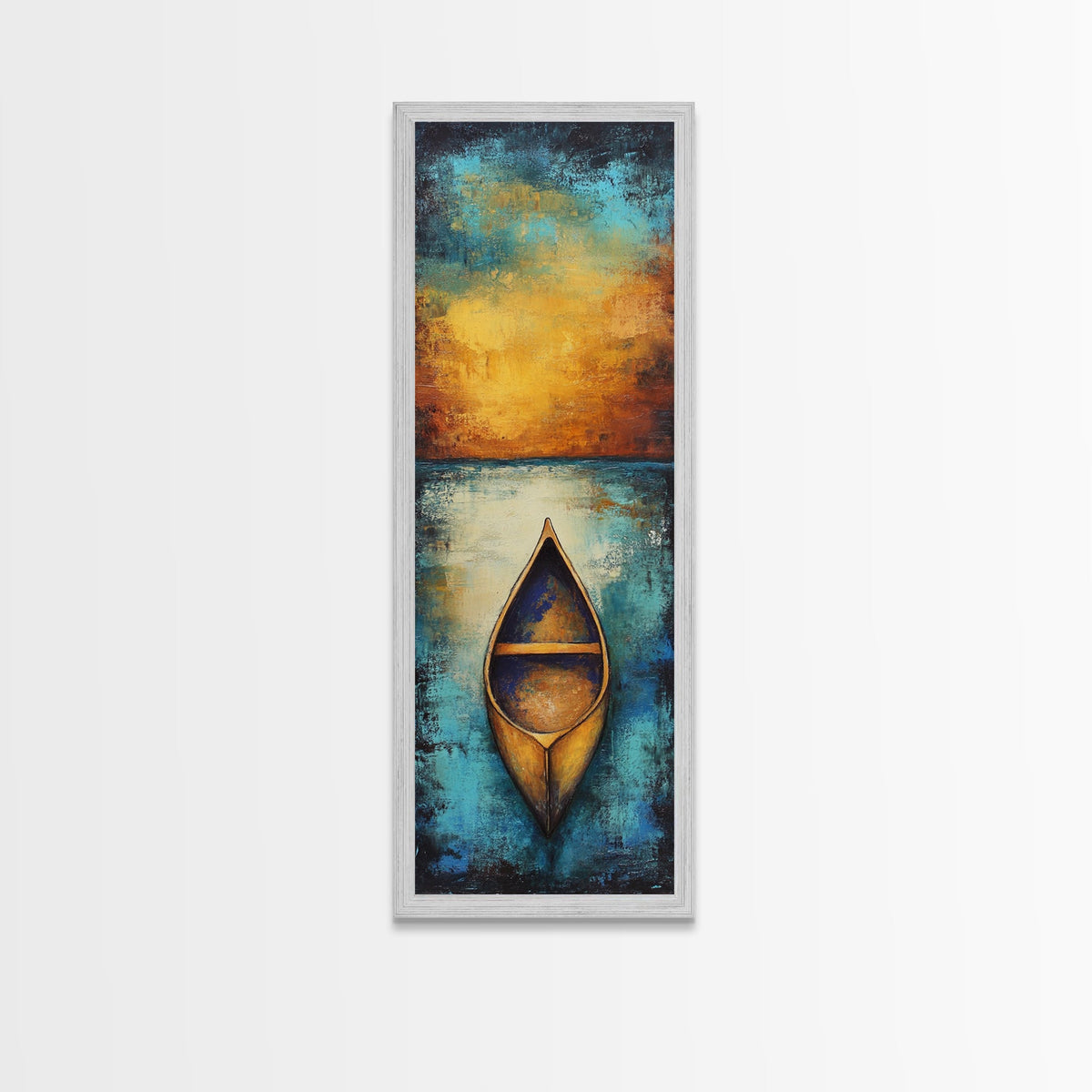 Misty Lake Canoe Framed Canvas Print Coastal Landscape Art Moody Art Lake Tahoe Art Nautical Wall Art Cottagecore Art