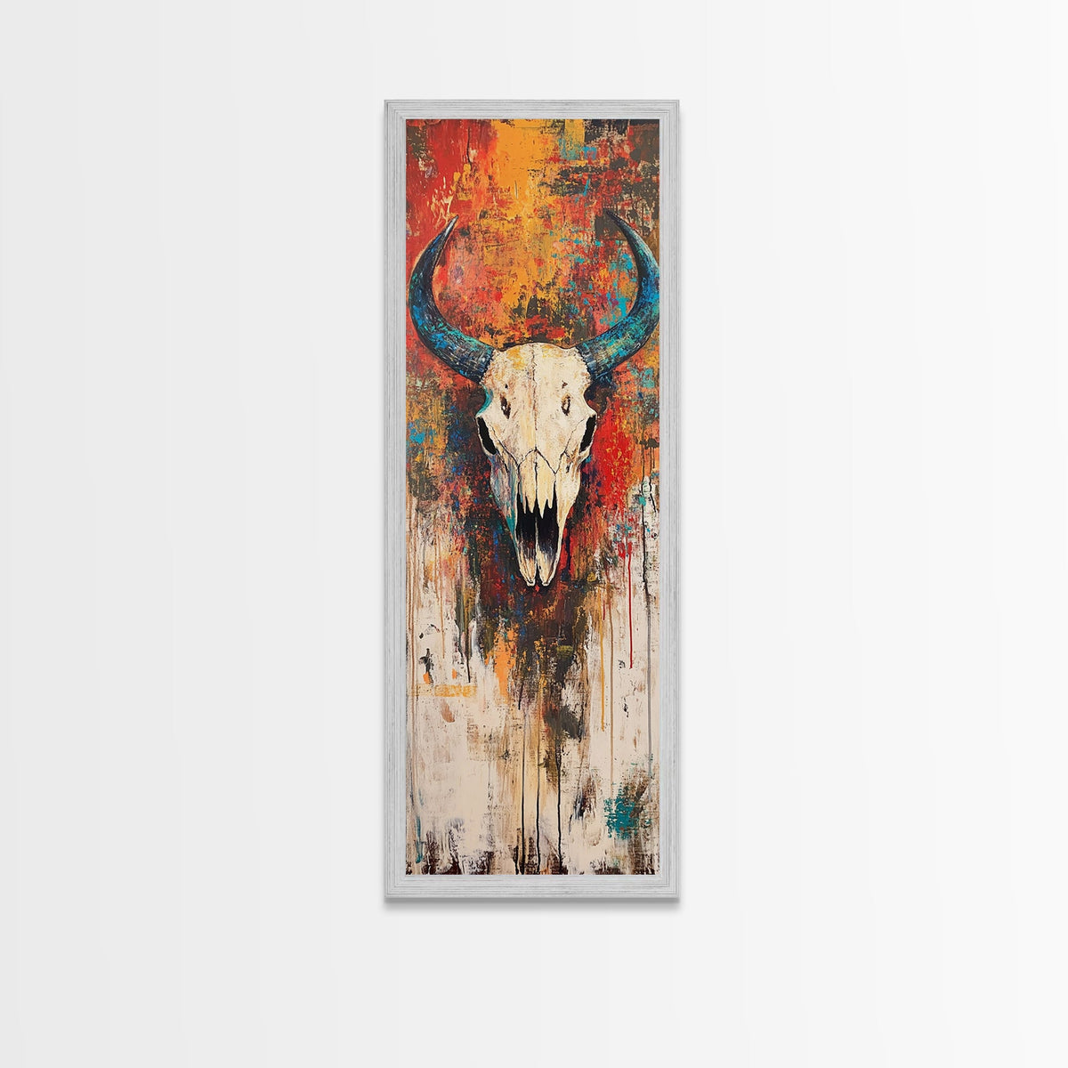Bold Skull Art Framed Canvas Print, Southwest Wall Art, Rustic Decor, Moody Art, Halloween Art, Boho Art, Vintage Horse Art, Western Style