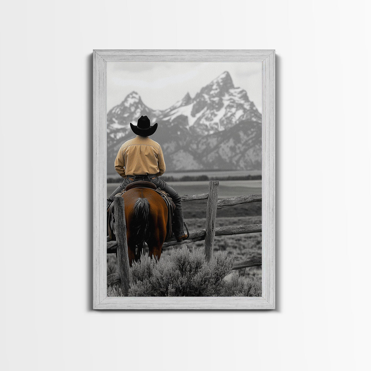 Cowboy, Mountain View, Rustic Wall Art, Southwest Wall Art, Vintage Horse Art, Western Decor, Farmhouse Art, Canvas Print, Gift Idea