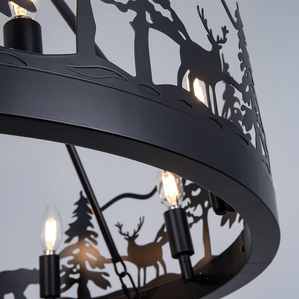 Black Forest Wagon Wheel Chandelier – Dark Rustic Ceiling Light for Lodge & Cabin Decor