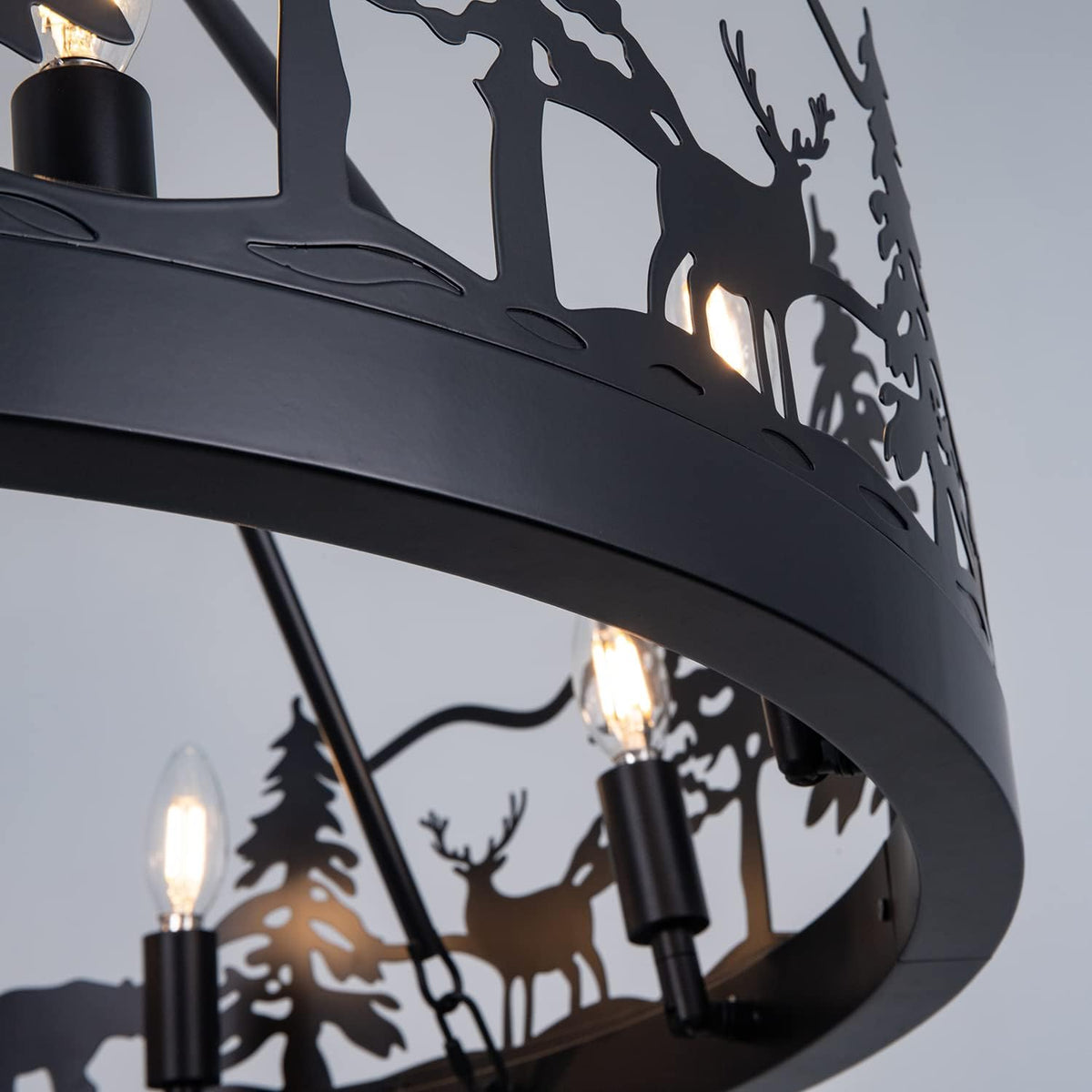 Black Forest Wagon Wheel Chandelier – Dark Rustic Ceiling Light for Lodge & Cabin Decor