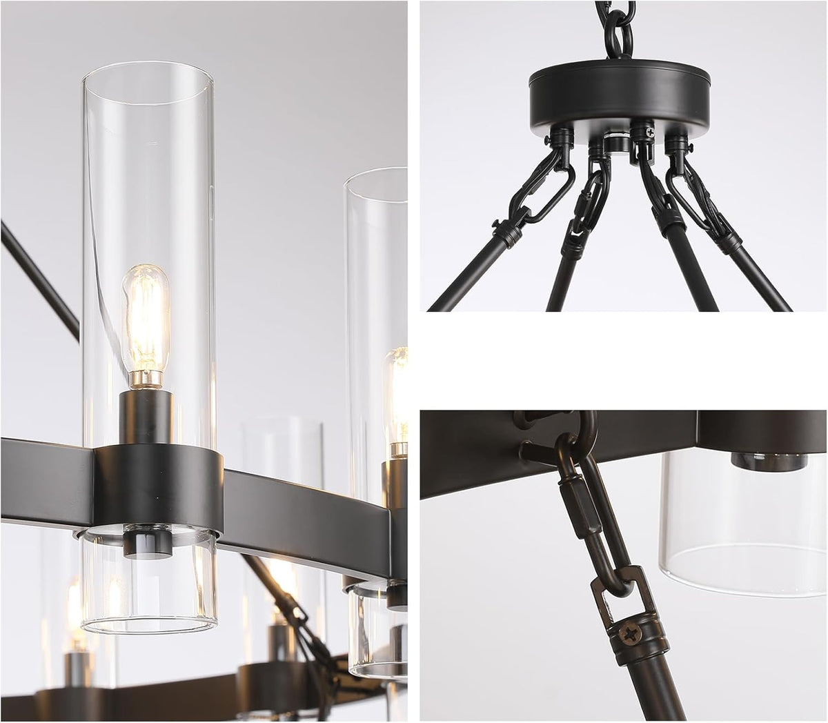 60" Large Black Wagon Wheel Chandelier – Rustic Farmhouse Ceiling Light for Great Rooms & Barns