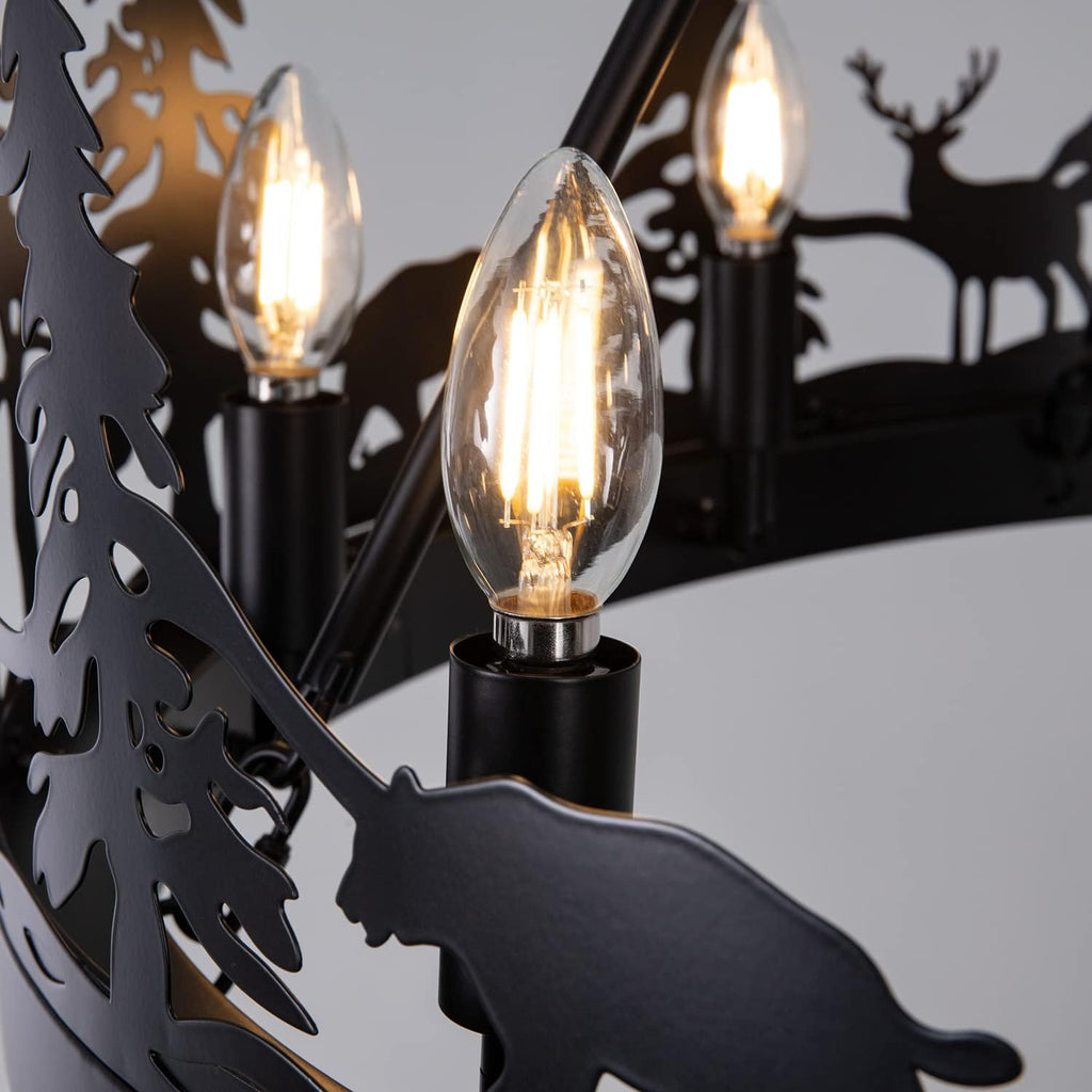 Black Forest Wagon Wheel Chandelier – Dark Rustic Ceiling Light for Lodge & Cabin Decor