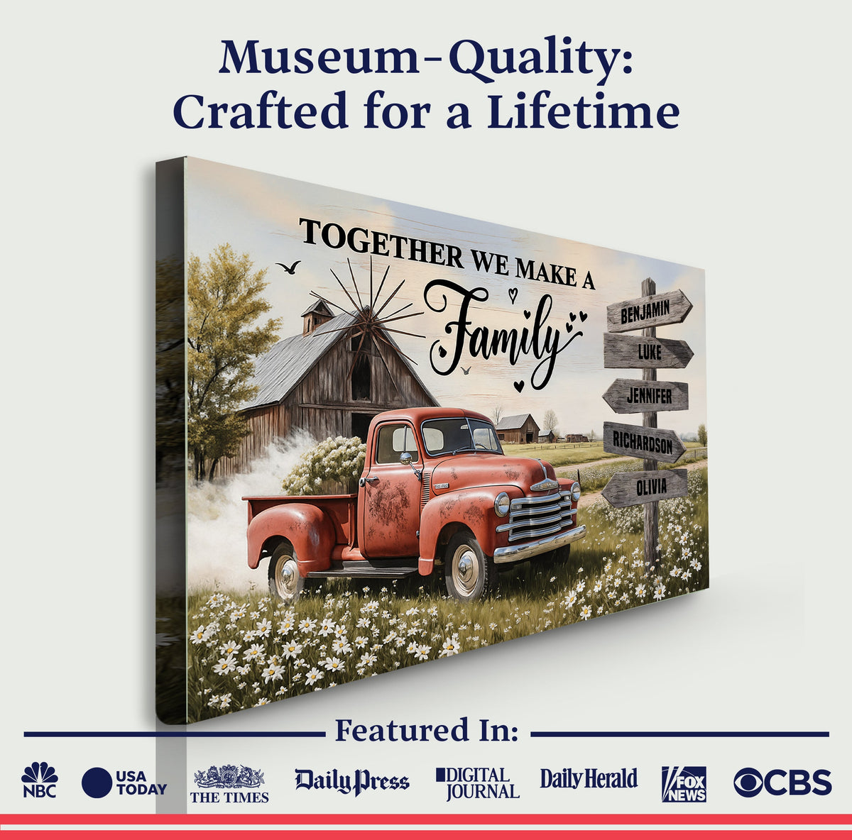 Personalized Family Farmhouse Truck Wall Art – Custom Name Canvas Print for Home Decor