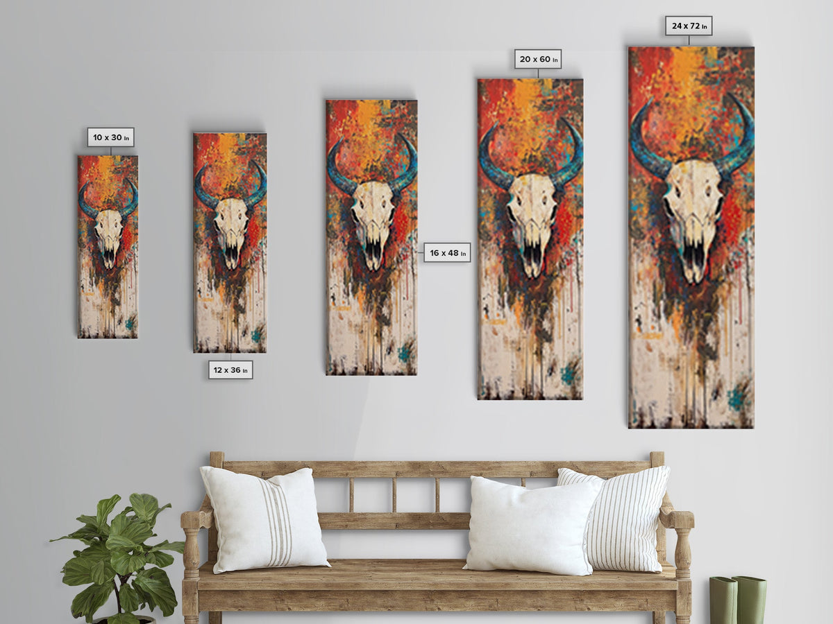 Bold Skull Art Framed Canvas Print, Southwest Wall Art, Rustic Decor, Moody Art, Halloween Art, Boho Art, Vintage Horse Art, Western Style