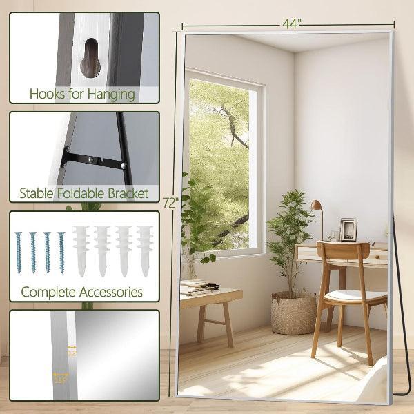 Oversized Floor Mirror – Full Length Leaner Mirror for Bedroom, Living Room & Home Gym, Silver