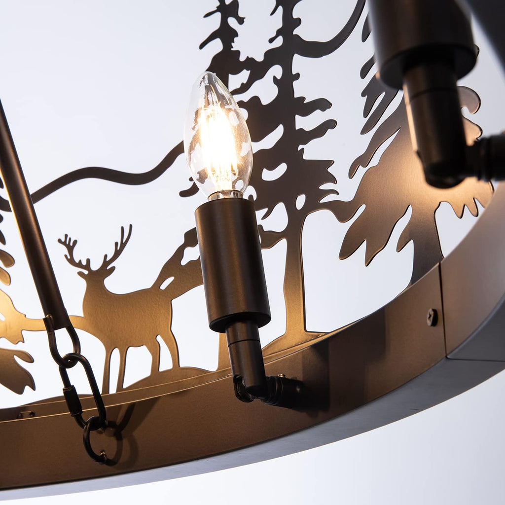 Black Forest Wagon Wheel Chandelier – Dark Rustic Ceiling Light for Lodge & Cabin Decor