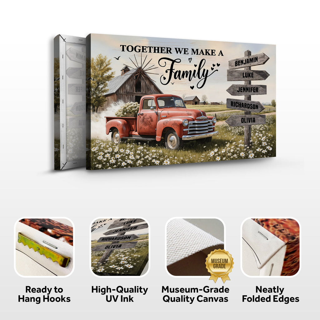 Personalized Family Farmhouse Truck Wall Art – Custom Name Canvas Print for Home Decor