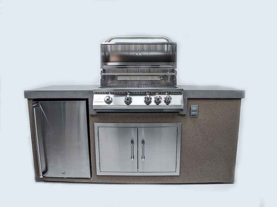 7' Outdoor Kitchen Island with Built-In Grill & Fridge – Backyard BBQ Station