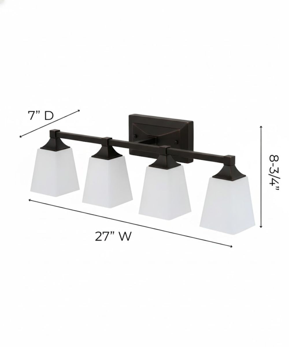 27"W 4-Light LED Bath Vanity Light Fixture Oil Rubbed Bronze Finish with Square Glass Shades