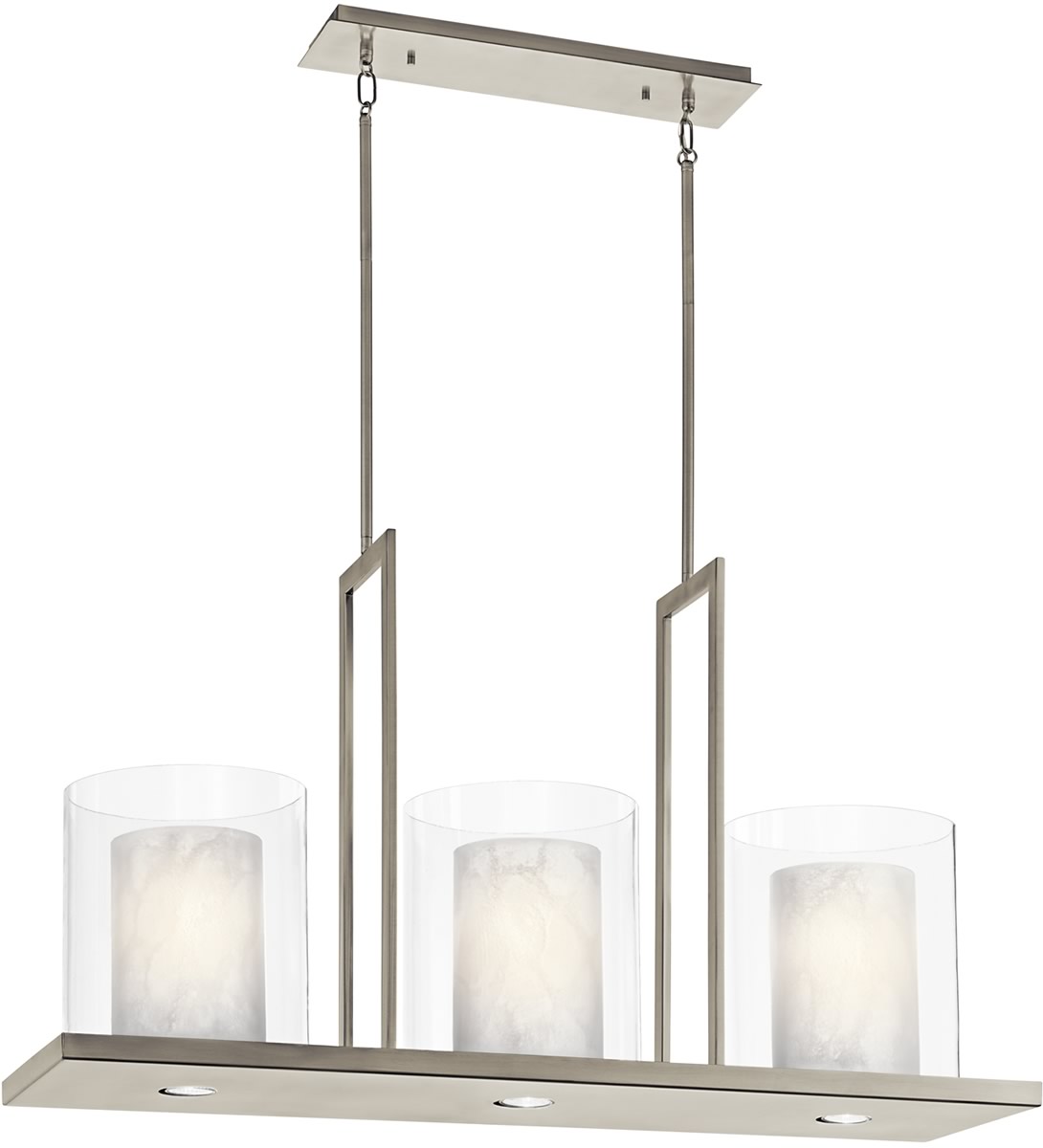 Triad 40"W 6-Light Classic Pewter Finish Clear Glass White Vetro Mica Shades Linear Chandelier by Kichler