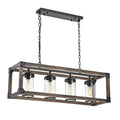 4-Light Dimmable Rectangle Chandelier with Wrought Iron Accents – Industrial Ceiling Light