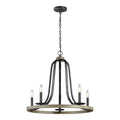 Rustic 5-Light Circle Metal Chandelier with Oak Finish – Dimmable Farmhouse Ceiling Light