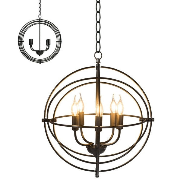 5-Light Brass Rustic Industrial Rotating Chandelier – Adjustable Metal Ceiling Light for Kitchen & Dining