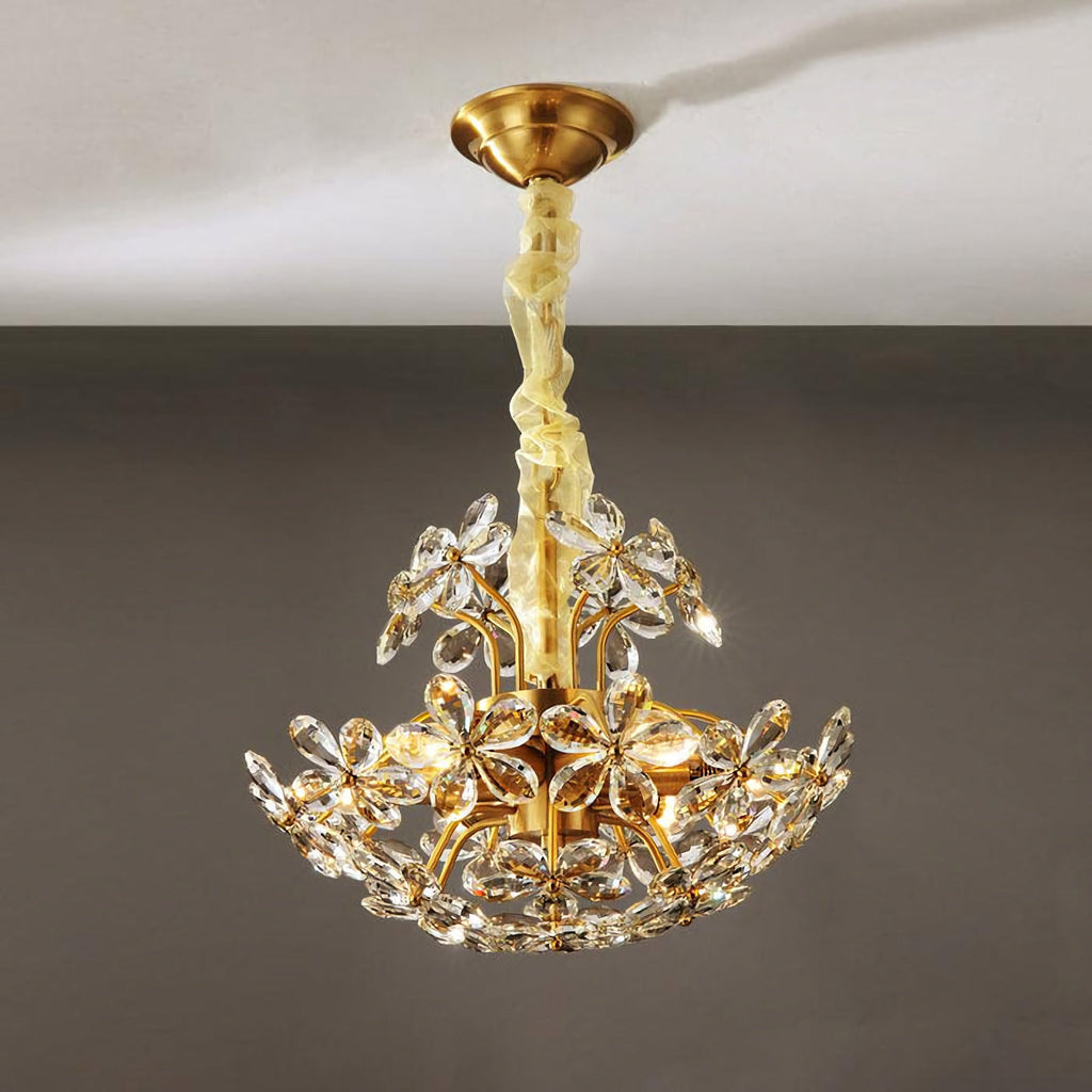 Crystal Flower Chandelier – Floral Bloom Ceiling Light for Dining Room & Bedroom