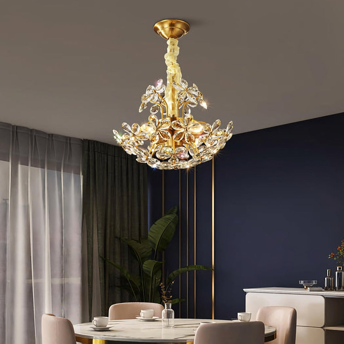 Crystal Flower Chandelier – Floral Bloom Ceiling Light for Dining Room & Bedroom