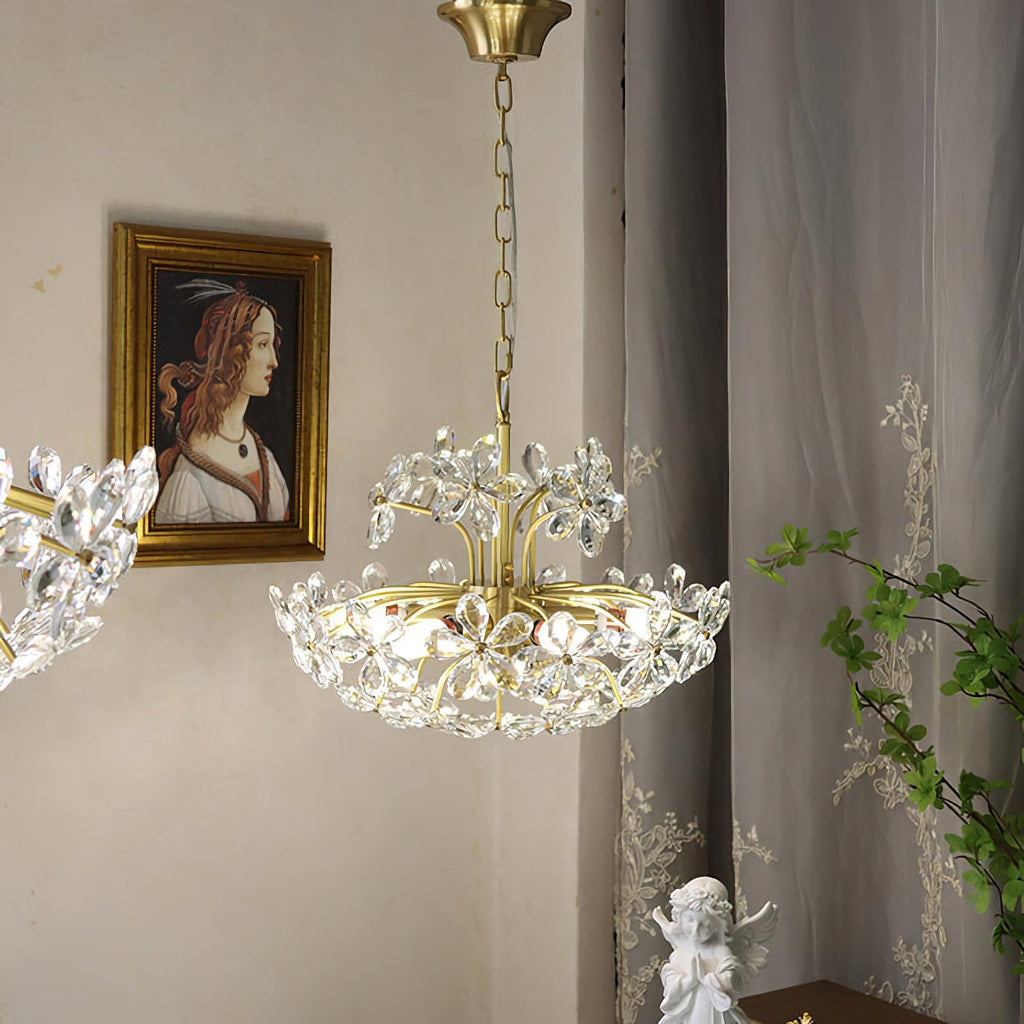 Crystal Flower Chandelier – Floral Bloom Ceiling Light for Dining Room & Bedroom