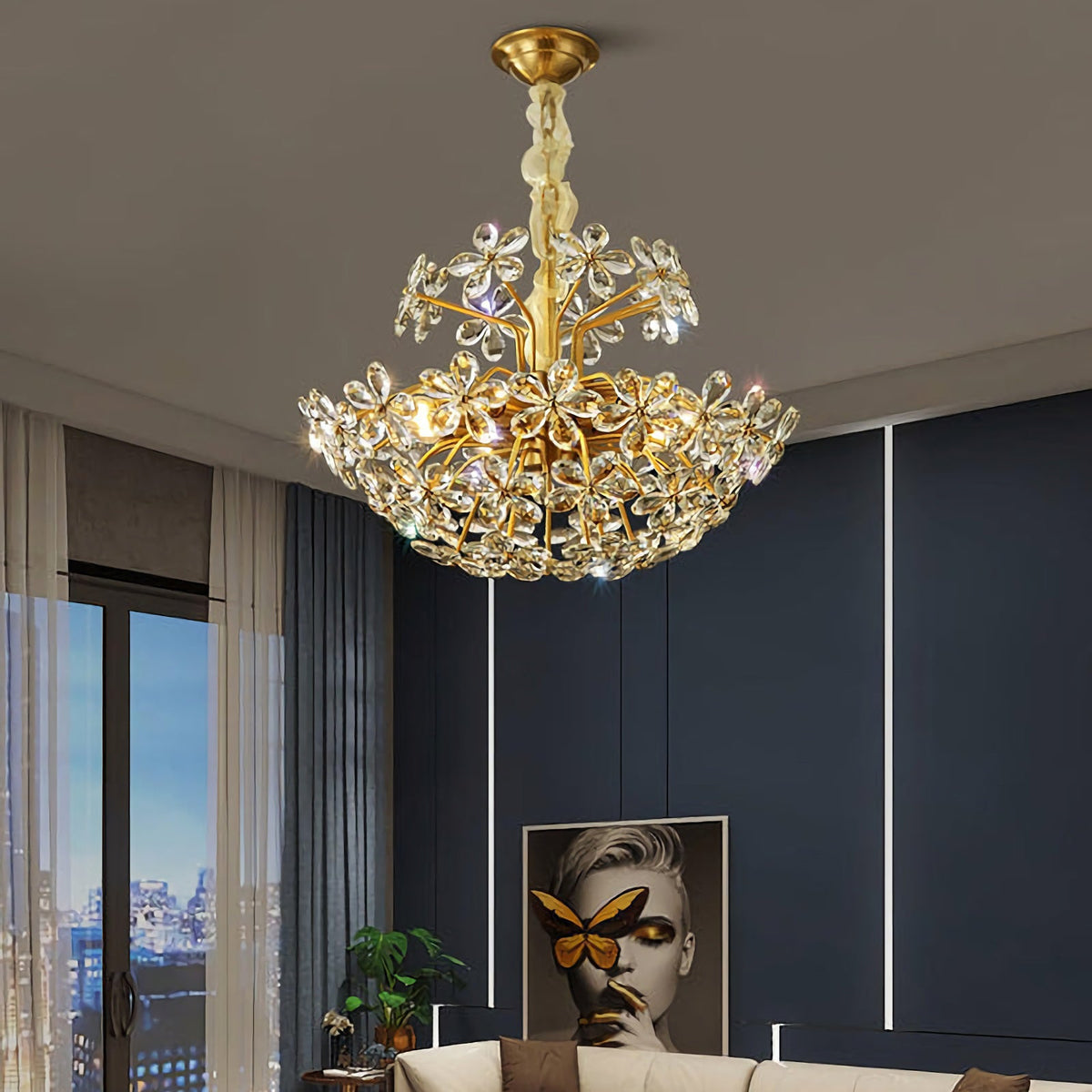 Crystal Flower Chandelier – Floral Bloom Ceiling Light for Dining Room & Bedroom