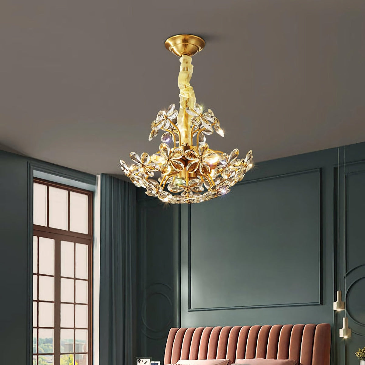 Crystal Flower Chandelier – Floral Bloom Ceiling Light for Dining Room & Bedroom