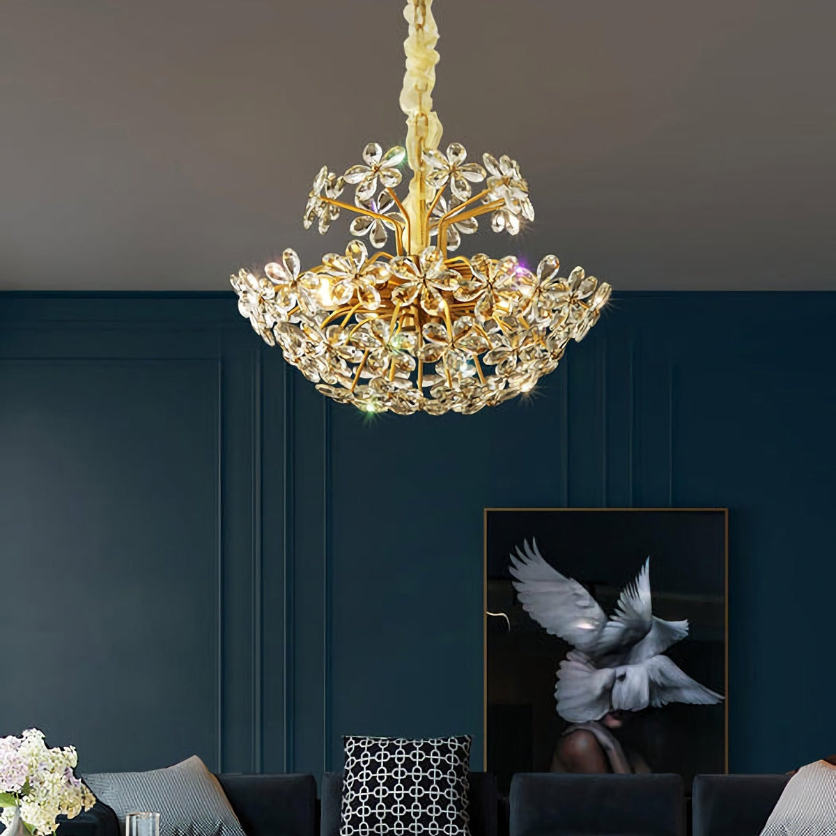 Crystal Flower Chandelier – Floral Bloom Ceiling Light for Dining Room & Bedroom