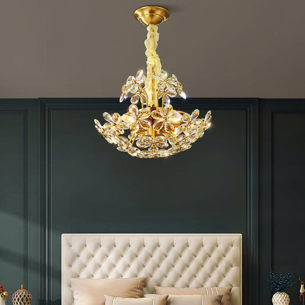 Crystal Flower Chandelier – Floral Bloom Ceiling Light for Dining Room & Bedroom