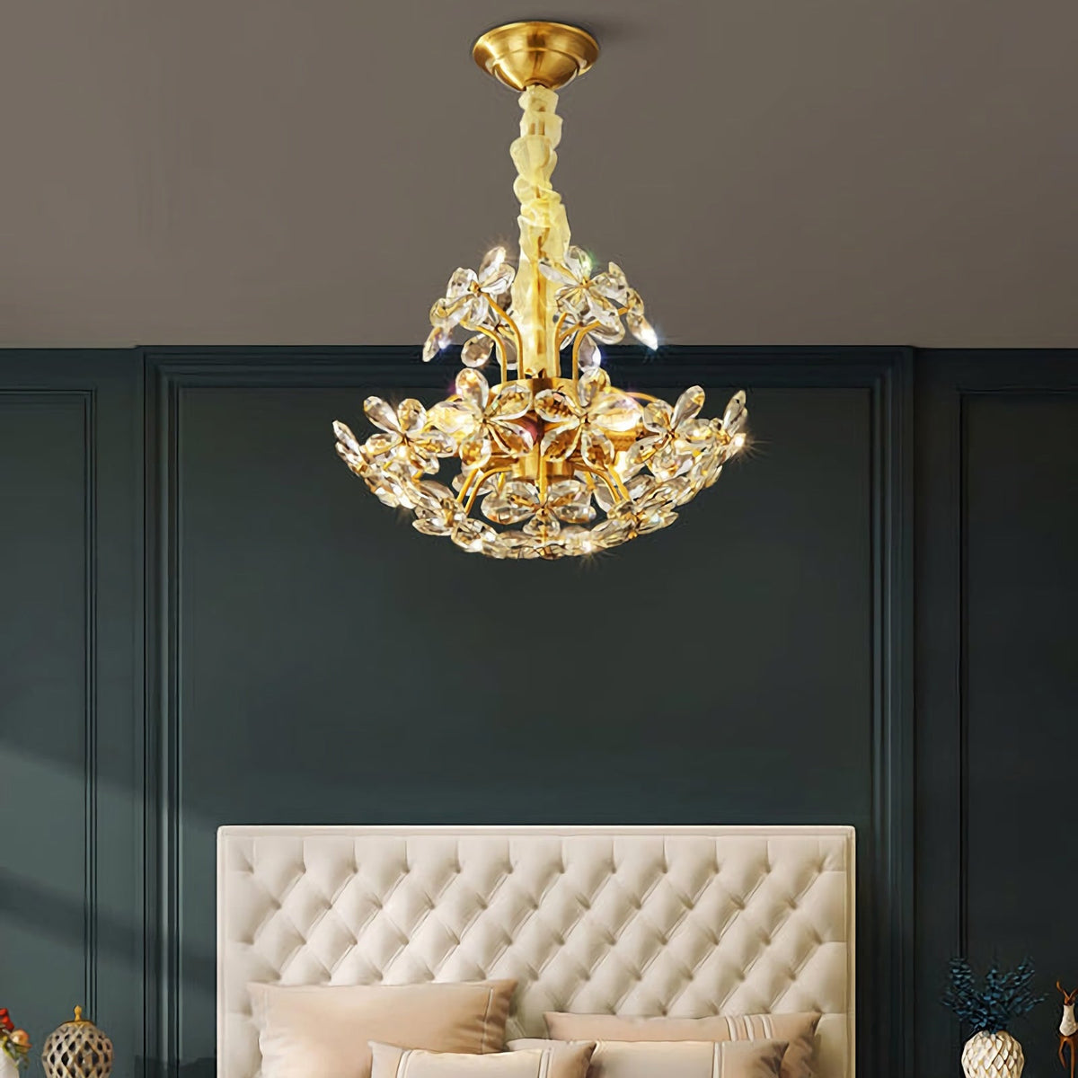 Crystal Flower Chandelier – Floral Bloom Ceiling Light for Dining Room & Bedroom