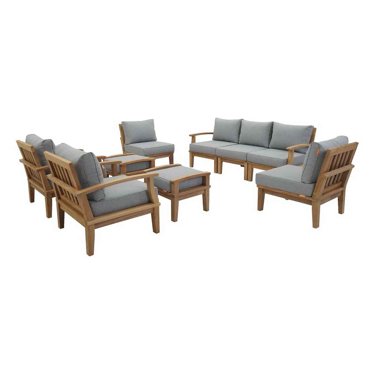 9-Piece Outdoor Teak Lounge Set – Marina Collection Patio Sectional with Cushions