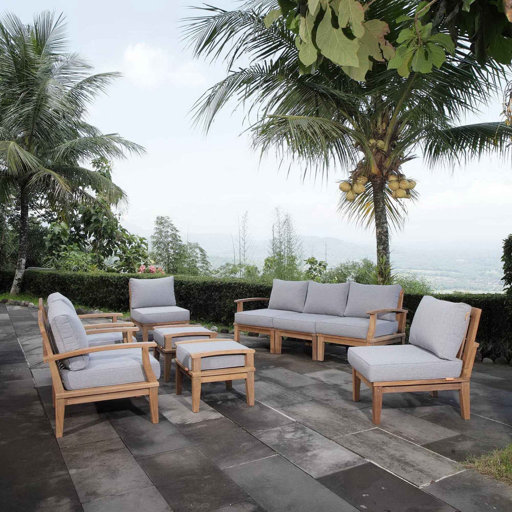 9-Piece Outdoor Teak Lounge Set – Marina Collection Patio Sectional with Cushions